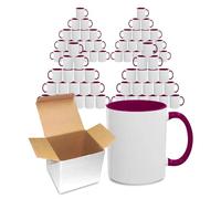 Sublimation Mugs 11oz Blank with Coloured Large Handle & Inner with Box | Durable, Ceramic Orca Finished Mugs Perfect for Custom & DIY Printing, for Loved Ones | Maroon Bulk Pack of 72