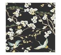 Sublime Black Japan Floral and Fauna Tropical Wallpaper | Paste the Wall Application | Black Floral