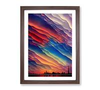 Sublime City Skyline Framed Print | A4 Walnut Framed Wall Art | Ready to Hang | Modern Cityscape Picture | Living Room Bedroom Lounge Office