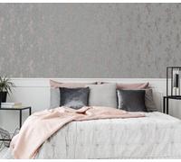 Sublime Distressed Texture Grey / Rose Gold Wallpaper