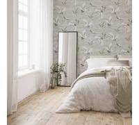 Sublime Kranes Floral Neutral Wallpaper In White White