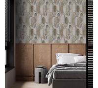 Sublime Oval Shapes Geometric Sand/gold Wallpaper In White White