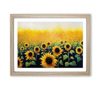 Sublime Sunflower Field Framed Print | A2 Oak Framed Wall Art | Ready to Hang | Modern Floral Picture | Living Room Bedroom Lounge Office