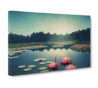 Sublime Water Lily Pond Canvas Print | Gallery Wrapped 30mm Frame Wall Art | 30x20 inches | Ready to Hang | Contemporary Floral Picture | Living Room Bedroom Lounge Office