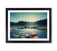 Sublime Water Lily Pond Framed Print | A4 Black Framed Wall Art | Ready to Hang | Modern Floral Picture | Living Room Bedroom Lounge Office