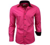 Subliminal Mode - Easy to iron men's shirt, two-tone collar, plain, long sleeves, slim fit, business gift, Christmas, Valentine's Day RN44 - Pink - XL