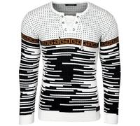 Subliminal Mode Men's Knitted V-Neck Lace Up Sweater Basic Style Slim Fit Knitted Sweater Over Sweater Winter Long Sleeve BX52156, white, M