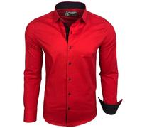 Subliminal Mode - Men's Shirt with Adjustable Collar and Sleeve Two Tone with Easy Ironing Long Sleeve Casual S500, Red, L