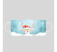 SUBLIX Smiling Reindeer Christmas Mug | 11 oz Ceramic Holiday Coffee Cup | Cute Reindeer with Santa Hat Design | Festive Gift for Animal Lovers