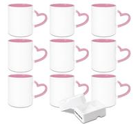 SUBLOVER Set of 9 Sublimtion Blanks Ceramic White Tazas Para Coffee Mugs 11OZ Sublimation Cups Bulk For Christmas for Mug Press Machine,Color Inner and Heart Handle(Pink)