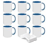 SUBLOVER Set of 9 Sublimtion Blanks Ceramic White Tazas Para Coffee Mugs 11OZ Sublimation Cups Bulk For Christmas for Mug Press Machine,Color Inner and Handle(Blue)