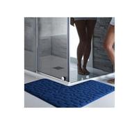 SUBLXPoten L-Shaped Bath Mat Solid Color Embossed L-shaped Bathroom Absorbent Foot Mats Shower Room Door Non-slip Floor Toilet Entrance Mat(Blue,150x150x45cm)