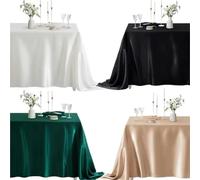 SUBLXPoten Tablecloth with Pleated Skirt Rectangle Satin Tablecloth Wedding for party Birthday Events Banquet Decor Dinner Tablecloths(Black,145x259cm)