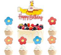 Submarine Cake Topper Happy Birthday Band 7-Piece Set Decoration, Boys and Girls Birthday Party, Beatles Music Party Decoration