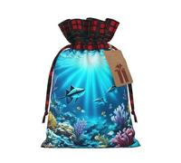 Submarine Coral Rays Christmas Tree Hanging Gift Bags Jute Drawstring Sacks with, Eco-Friendly Festive Decor & Small Present Bag for Xmas Tree
