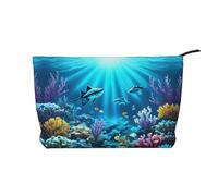 Submarine Coral Rays Corduroy Makeup Bag – Versatile Cosmetic Pouch with Zipper for Daily Use and Travel Capacity Organizer