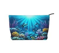 Submarine Coral Rays Corduroy Makeup Bag - Cosmetic Pouch with Zipper - Ideal Toiletry Organizer for Short Distance Travel