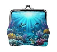 Submarine Coral Rays Leather Coin Purse for Women-Small Kiss Lock Wallet, Mini Card Holder for Keys Lipstick, Cute Change Purse for Travel