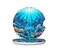 Submarine Coral Rays Prints Ceramic car coasters (2-pack) absorb moisture, are non-slip and easy to clean for cars, trucks, and boats.