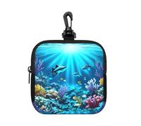 Submarine Coral Rays Small Waterproof Zipper Pouch-Neoprene Storage Bag for Earbuds, Keychain Clip Case