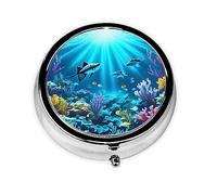 Submarine Coral Rayspill Box, & Round Pill Box, 3 Compartment Pill Box, for Purse Or Pocket, Portable Travel Pill Box