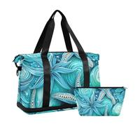 Submarine Coral Starfish Blue Gym Duffel Bag Weekend Bag with Toiletry Bag for Sports Multifunctional, Submarine coral starfish blue, One Size