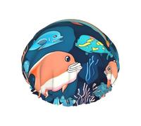 Submarine dolphins Double layer women's shower cap, reusable, large size design suitable for all hair lengths, suitable for girls, spa and home salon use.