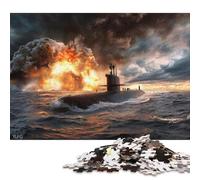 Submarine in Stormy Sea Puzzle for Adults And Teenagers 500 Pieces Wooden Puzzles for Adults Puzzles for Teenagers Age 12 Years Up 500pcs (52x38cm)