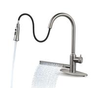 SUBMARINE Kitchen Tap with Pull Down Sprayer, Three Outlet Modes Sink Faucet, Horizontal Outlet with Side, Kitchen Taps with Hot and Cold Distinction, Made of Stainless Steel (Gray)