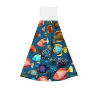 Submarine reef fish Hangable portable towel, velvet super absorbent kitchen towel, children's adult bathroom kitchen hanging towel