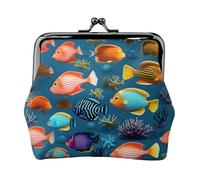 Submarine Reef Fish Leather Coin Purse for Women-Small Kiss Lock Wallet, Mini Card Holder for Keys Lipstick, Cute Change Purse for Travel