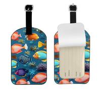 Submarine Reef Fish Leather Luggage Tag-Personalised ID Bag Tag for Suitcase, Privacy Cover Travel Accessory with Strap for Suitcase Backpack