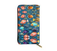 Submarine reef fish Printed leather wallet, 7.5 x 4.1-inch long credit card holder, portable travel cash wallet