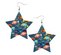 Submarine reef fish Prints Leather Star-Shaped Earrings Lightweight And Stylish Accessories For Parties Dances And Everyday Life.