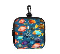 Submarine Reef Fish Small Zip Pouch-Waterproof Neoprene Storage Bag for Earbuds, Keychain Clip Case for Coins Cards USB, Travel Organiser