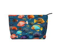 Submarine reef fish Women's corduroy cosmetic bag, portable zipper hand-held wallet, suitable for travel and daily storage of cosmetics,