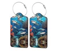 Submarine Shark Coral 4 PCS Business Travel PU Leather Label Suitable for Handbags/Backpacks/Luggage