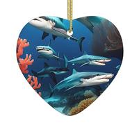 Submarine Shark Coral Ceramic Christmas Heart Pendant, The Pottery Piece is Available with Silk Thread