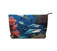 Submarine Shark Coral Corduroy Makeup Bag – Versatile Cosmetic Pouch with Zipper for Daily Use and Travel Capacity Organizer