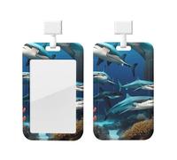 Submarine Shark Coral Id Badge Holder with Lanyard-Vertical Card Protector Clear Abs Hard Shell, Retractable Reel for Work Office
