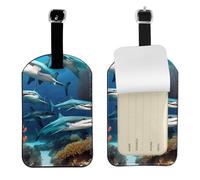 Submarine Shark Coral Leather Luggage Tag-Personalised ID Bag Tag for Suitcase, Privacy Cover Travel Accessory with Strap for Suitcase Backpack
