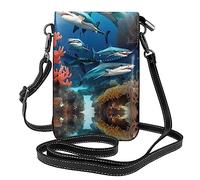 Submarine shark coral Lightweight leather crossbody phone bag, women's shoulder bag cell phone wallet, travel bag with credit card slots,