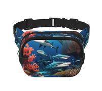 Submarine shark coral Pattern trendy fashionable waist bag, unisex travel sports messenger bag