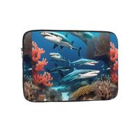 Submarine Shark Coral Patterned Laptop Sleeve Bag, Shockproof Slim Laptop Bag Briefcase Carrying Laptop Cover, Black, 15 inches