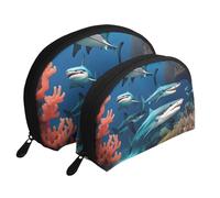 Submarine Shark Coral Portable Bags Clutch Pouch.2-Piece Makeup Bag Set, Large & Small Travel Cosmetic Pouches