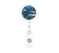 Submarine Shark Coral Print Badge Holder Retractable Reel, with ID Alligator Clip Rotatable Buckle, for Nurse Teacher