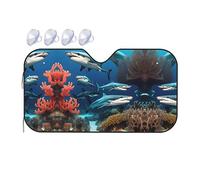 Submarine Shark Coral Print Car Windshield Sun Shade, Vehicle Front Window Shield Cover Sun Visor Protection