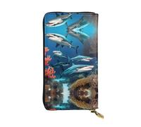 Submarine shark coral Printed leather wallet, 7.5 x 4.1-inch long credit card holder, portable travel cash wallet