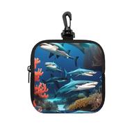 Submarine Shark Coral Small Waterproof Zipper Pouch-Neoprene Storage Bag for Earbuds, Keychain Clip Case