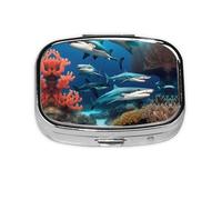 Submarine Shark Coral Square mini Pill Box, Travel Pill Box, can be Put into Wallet or Pocket to Store a Variety of Small Items